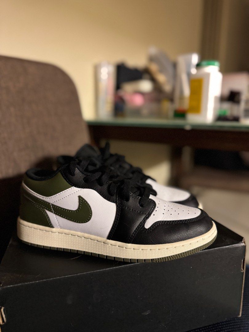 Nike Air Jordans Olive (Category: Sneakers) located in Makati City. Submitted by jessemoon (Listing ID 1360517075, Image 2). Description: Used 2x. Best fits Eu 38. Negotiable but lowballers will be blocked. Bought from footlocker BGC last December 2024.