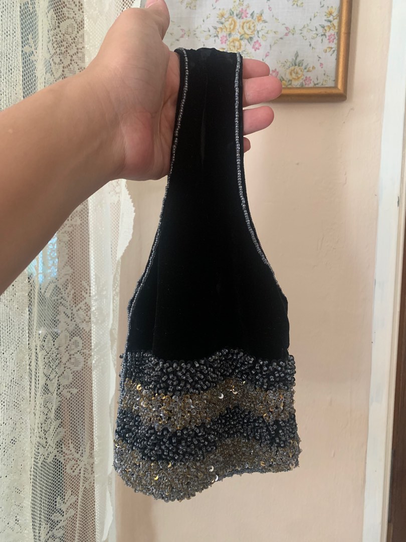 Vintage Blue Velvet Beaded Bag
