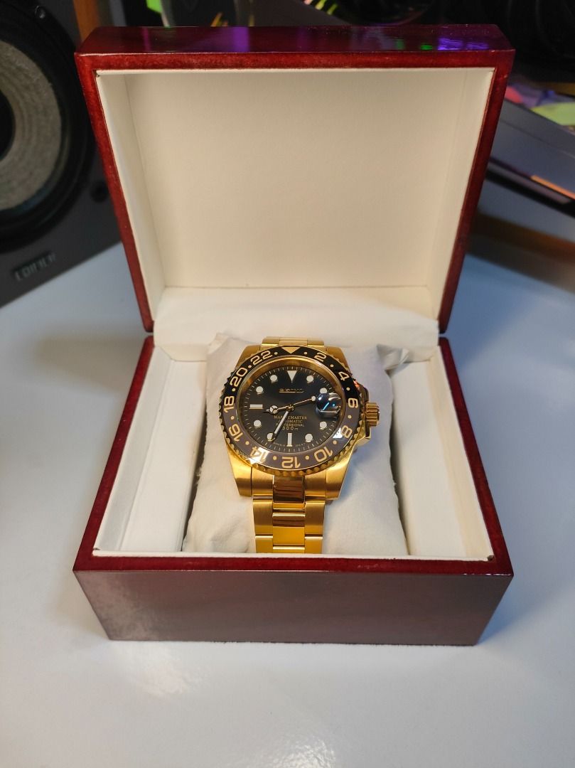 Seikolex GMT Master II Gold 40mm. (Category: Men's Watches) located in Cebu City. Submitted by cebuseikolex (Listing ID 1360476110, Image 3). Description: Brand New Seikolex GMT Master II Gold Mod. Comes with 1 YEAR WARRANTY, Paper Bag, and Watch Box. Guaranteed Waterproof and Accurate Time Telling. ✅ Brand New Seiko Movement ✅ Seiko NH35a Automatic Movement ✅ Up to 48hrs Power Reserve ✅ Manual Winding ✅ Accurate Time via Time-Grapher ✅ 0-1± Seco