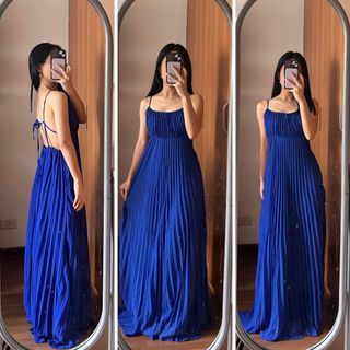 Shein Blue Backless Long Gown Dress xs selftie for formal casual wear elegant wear evening date night evening sleeveless wedding bridesmaid prom gala debut birthday guest ceremony