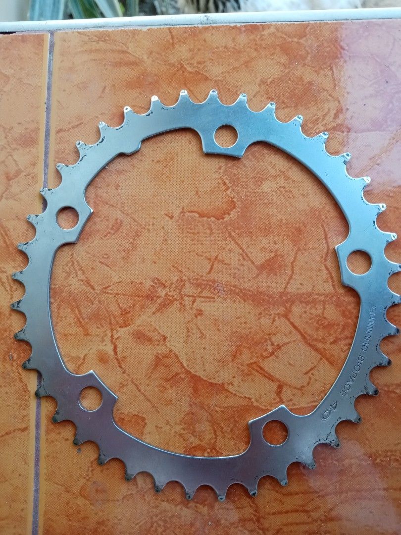 Shimano Biopace Chainring (Category: Bicycles) located in San Fernando. Submitted by nerosales (Listing ID 1360406922, Image 1). Description: Shimano Biopace (Oval) Chainring 130 bcd 40 teeth Good condition 250 pesos only SM City Pampanga Shipping : J&T Payment : Gcash NO COD / NO COP.