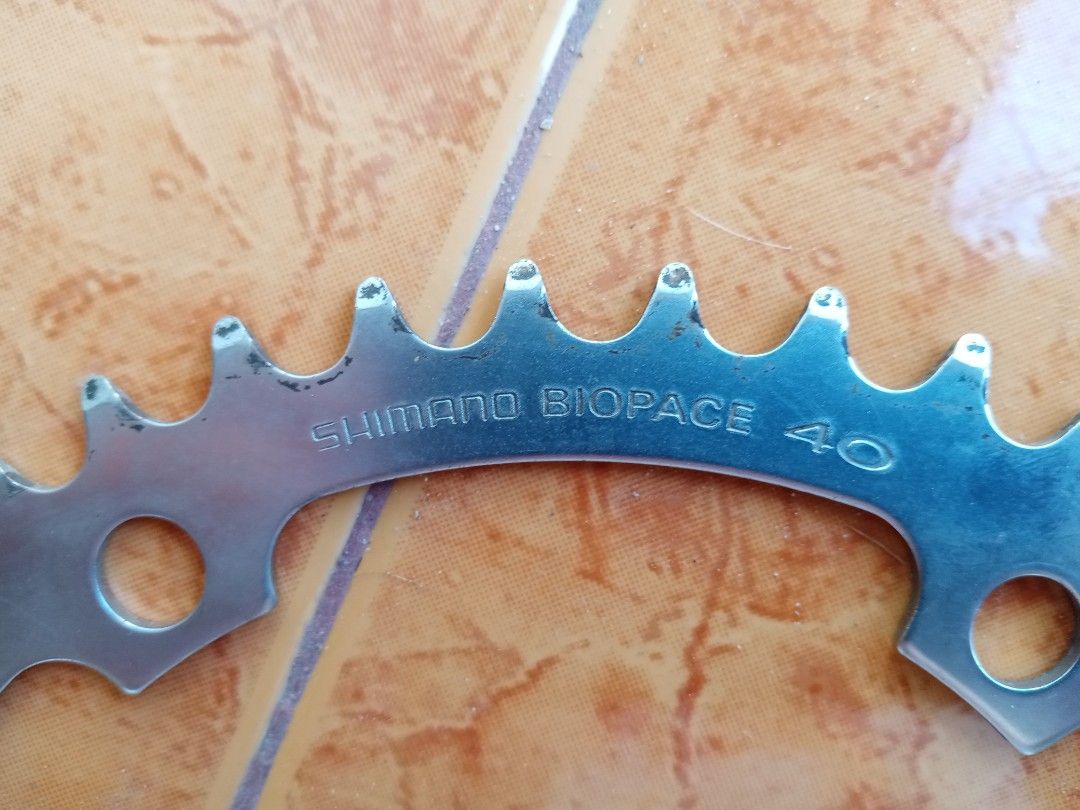 Shimano Biopace Chainring (Category: Bicycles) located in San Fernando. Submitted by nerosales (Listing ID 1360406922, Image 2). Description: Shimano Biopace (Oval) Chainring 130 bcd 40 teeth Good condition 250 pesos only SM City Pampanga Shipping : J&T Payment : Gcash NO COD / NO COP.