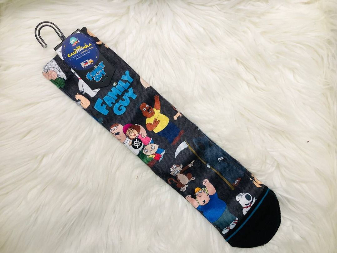 Stance Socks (family Guy) Black/Large (Category: Socks) located in Quezon City. Submitted by californilaph (Listing ID 1360392417, Image 3). Description: - Stance socks featuring characters from Family Guy. The design showcases Stewie, Peter, Quagmire, Meg, and others in a colorful pattern. The socks have a black toe section. - Accepted Payment is through Bank or Gcash. .