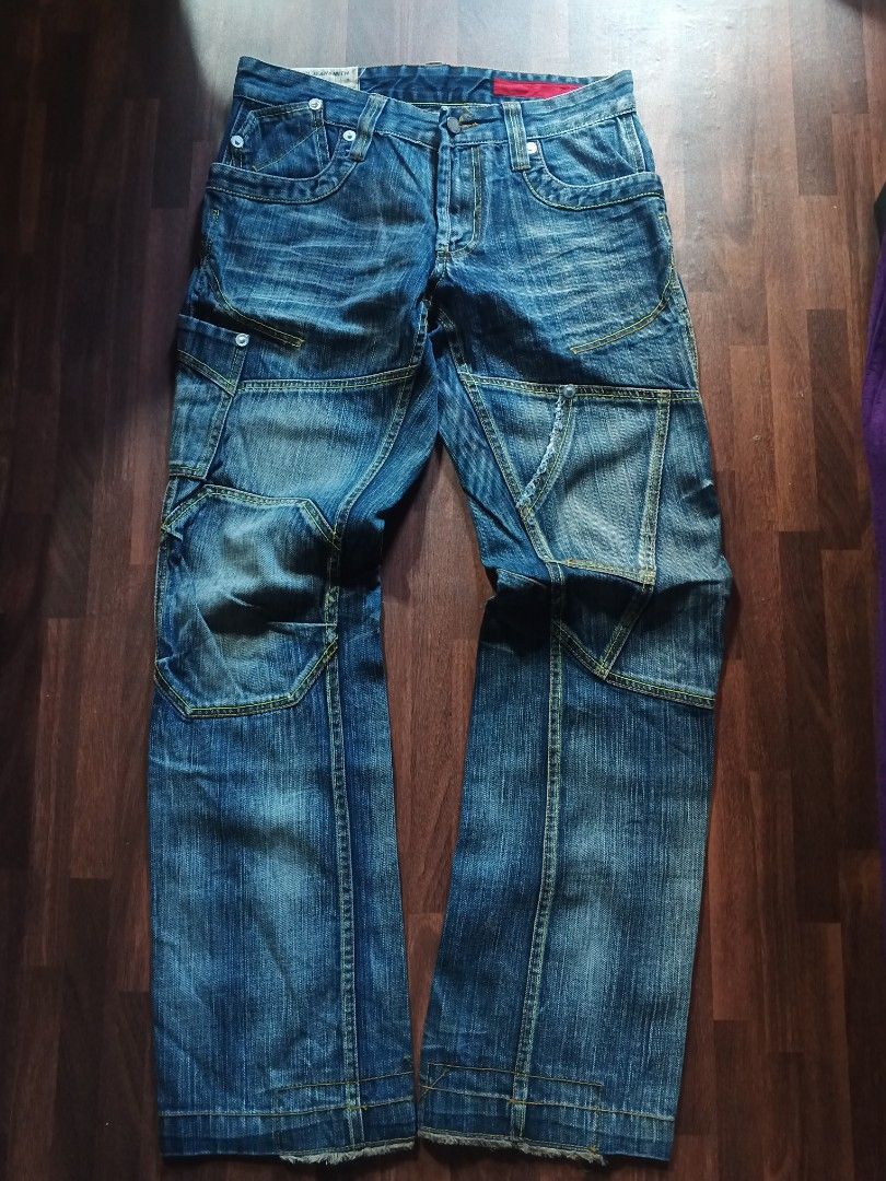 Tough Jeansmith Patchwork Denim Washed Rugged Jeans (Category: Jeans) located in Naga. Submitted by unknwnstreetwear (Listing ID 1360407324, Image 1). Description: No issue very good condition Waistline-32 inches Length-40 inches Leg opening-9 inches.