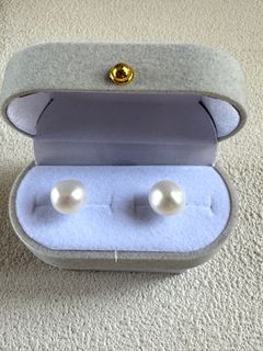 天然海水珍珠Akoya冷白光7.5mm強光澤炫彩微瑕海水珍珠耳環64236132918401110
