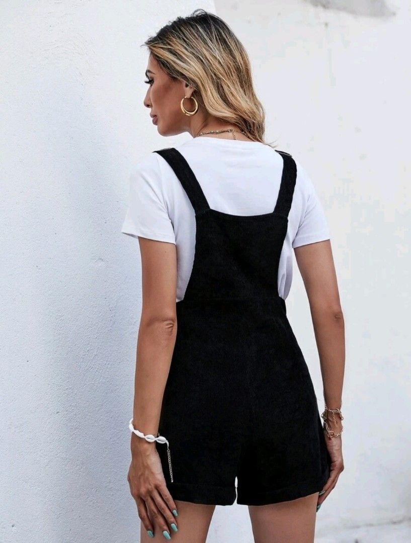 Black corduroy jumper short / romper (Category: Jumpsuits) located in Quezon City. Submitted by fasttrend (Listing ID 1360614218, Image 2). Description: brand new no issue no flaws small to medium.