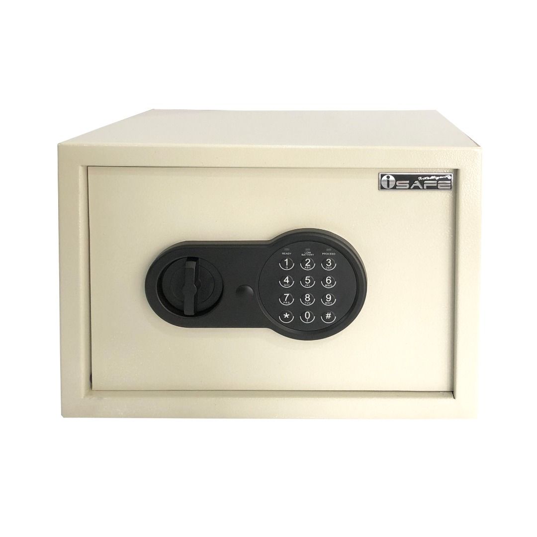 iSAFE Electronic Digital Safe (Medium) (Category: Safe) located in Quezon City. Submitted by costuless_qc_branch (Listing ID 1360652697, Image 1). Description: Item Code: iSFN-25BEI SALE PRICE: ₱2,699.00 Note: Price may change without prior notice. iSAFE Safety Vault Electronic Digital Hotel Safe Vault ♡ Color: Beige ♡ Size: H25 x W35 x D25cm ♡ Material: Steel ♡ Simple keypad interface ♡ One-touch re-set button inside safe ♡ Time out period: Afte