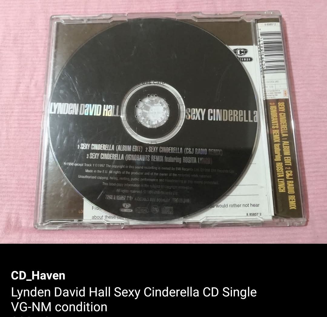 Lynden David Hall Sexy Cinderella CD Single (unsealed) (Category: CDs & DVDs) located in Dangcagan. Submitted by cd_haven5 (Listing ID 1360597986, Image 2). Description: #Authentic #Legit #Original We only sell original items. All items posted are on hand. Please message me for availability of the item/s because the items are also posted on my other online stores. All items are imported unless stated PH. We also accept Pre-orders. #CD_Haven.
