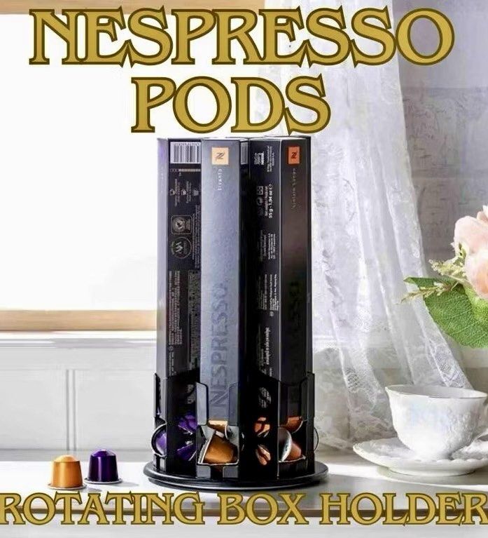 Nespresso coffee holder (Category: Coffee & Tea Tableware) located in Pasig City. Submitted by ncvv1 (Listing ID 1360639515, Image 1). Description: Still Available If You Can See This Post - Rotates for ease of selection of your favorite pods - Made of aluminum, in matte black. - Perfect gift for people that loves nespresso or other coffee capsules with same dimensions of nespresso coffee pods box. Message me for faster transaction.