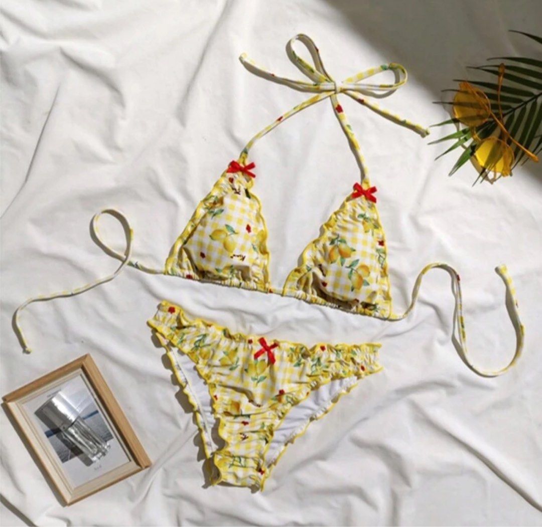 2 pc bikini yellow coquette bow lemon (Category: Bikinis & Swimsuits) located in Makati City. Submitted by reesebal (Listing ID 1360815336, Image 2). Description: Lemon with red bows bikini 2 pc Brand new never worn Super cute perfect for your next beach trip RFS: I realized the color doesn’t fit me.