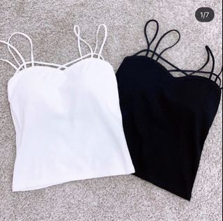 韓國東大門 白色心形雙吊帶背心 舒服彈性bra top 可拆pad63017328540802110