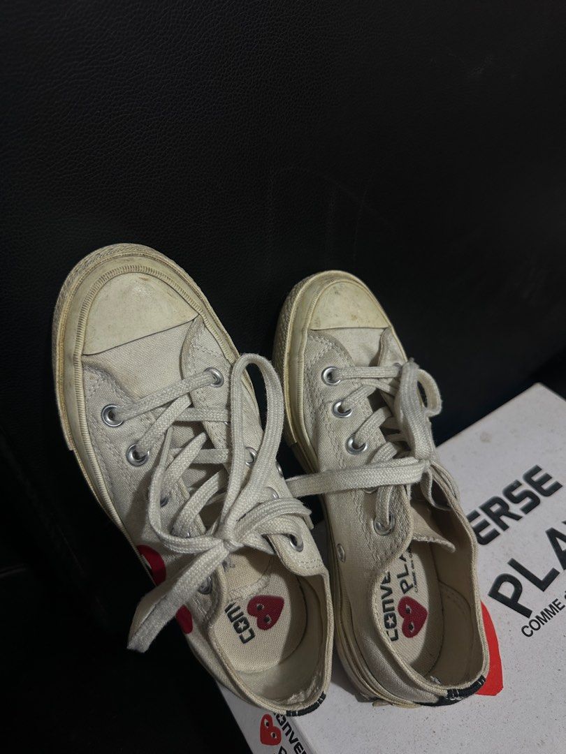 CONVERSE CDG (beige) - sz 5 womens - AUTHENTIC (Category: Sneakers) located in Quezon City. Submitted by dnnc__ (Listing ID 1360755632, Image 1). Description: AUTHENTIC CONVERSE X CDG (needs cleaning).