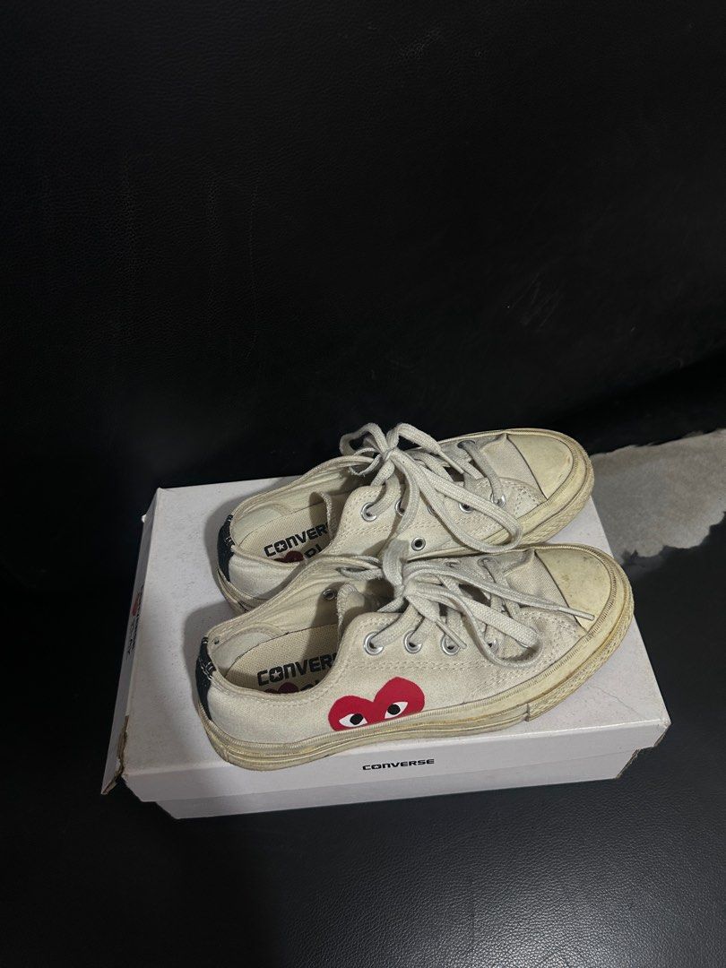 CONVERSE CDG (beige) - sz 5 womens - AUTHENTIC (Category: Sneakers) located in Quezon City. Submitted by dnnc__ (Listing ID 1360755632, Image 2). Description: AUTHENTIC CONVERSE X CDG (needs cleaning).