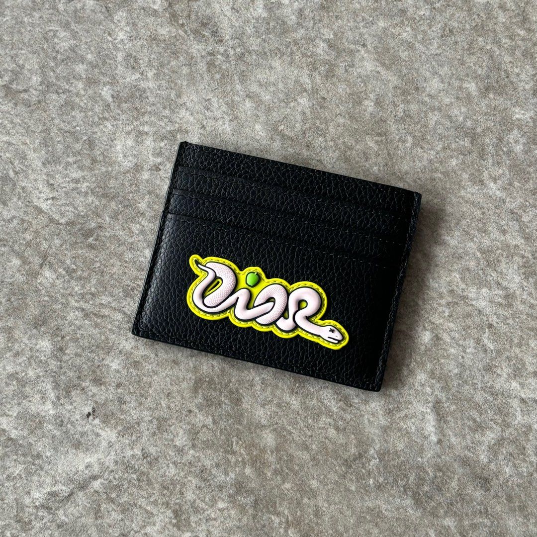 DIOR X KAWS SNAKE YEAR BLACK GRAINED CALFSKIN CARD HOLDER, Men's