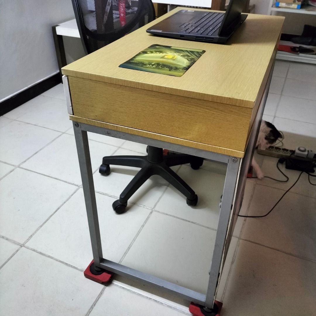 Heavy duty Computer office study table with drawer (Category: Tables & Sets) located in Paranaque City. Submitted by decluttering-all (Listing ID 1360729012, Image 3). Description: Heavy duty Computer office study table with drawer metal legs, fully supported hard wood smooth top drawer with 2 sections custom front cover (to cover legs) using sintra board my original photo of Pagsanjan falls, with tear (on the photo) during transport expect signs