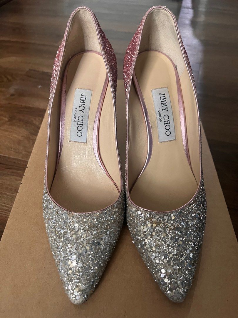 JIMMY CHOO two-tone glitter heels (US 8) (Category: Heels) located in Quezon City. Submitted by flipit_ph (Listing ID 1360775830, Image 1). Description: Authentic Jimmy Choo Two-tone glitter heels 4” heels Issue: barely noticeable chipping of few glitters in front Worn a few times at weddings and formal events. Design is very classic. .