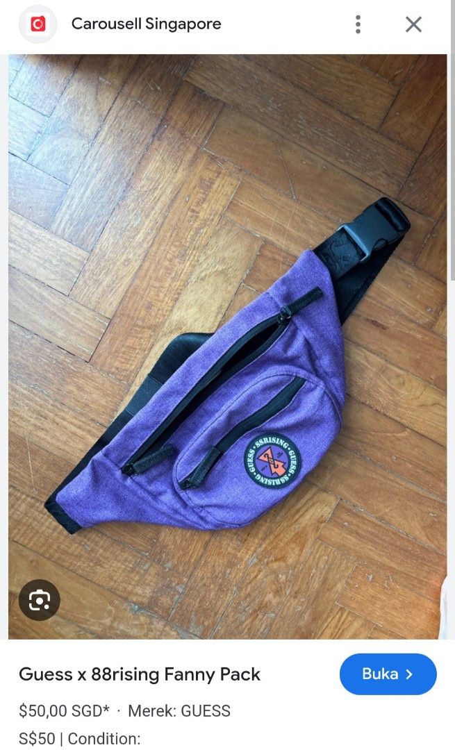 ORIGINAL) Guess x 88Rising Purple Fanny Pack, Fesyen Pria, Tas