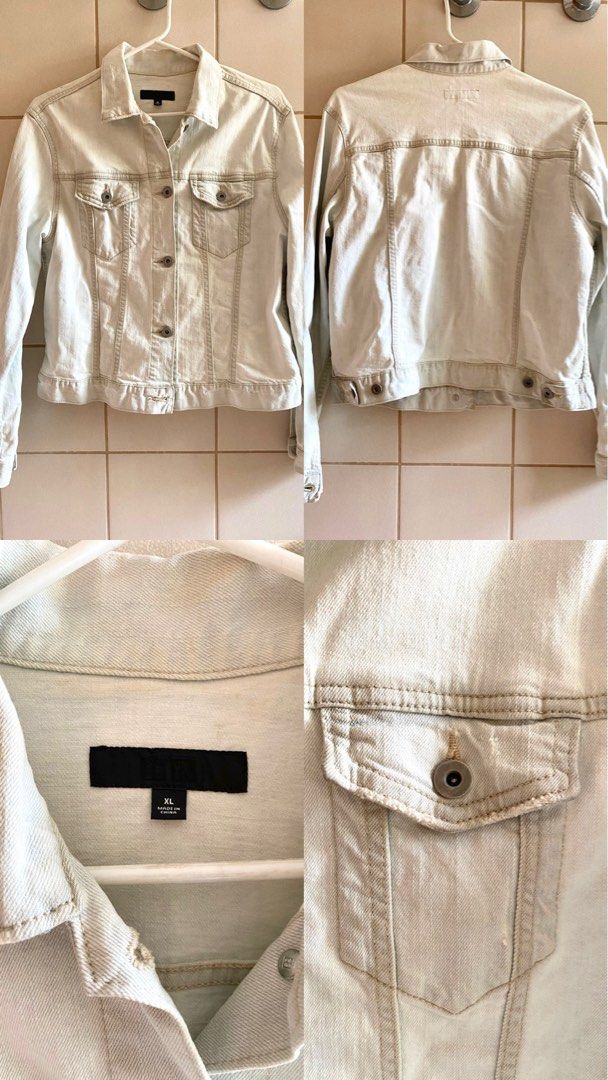 Uniqlo Denim Jacket (Category: Coats, Jackets and Outerwear) located in Quezon City. Submitted by nikknacks (Listing ID 1360775337, Image 2). Description: Uniqlo Denim Jacket ✅Size: XL ✅Garment Measurements: Length: 22” Bust: 40” Waist: 38” ✅Lightly used ✅RFS: Decluttering ✅Selling at a low price as the shoulder part has some yellow spots (negligible) due to storage 💰Php 850 ✉️PM if interested .