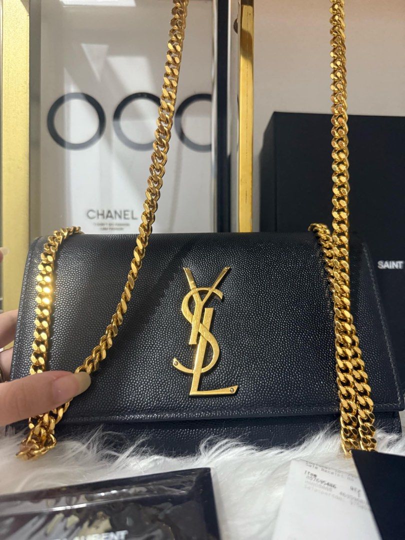 Authentic YSL kate Wallet on chain (Category: Luxury Bags & Wallets) located in Quezon City. Submitted by jhaediah (Listing ID 1361021433, Image 2). Description: May rubs sa may flap Pero overall mgndang maganda pa Comes complete yan w receipt with box mid 2023 lang small size.
