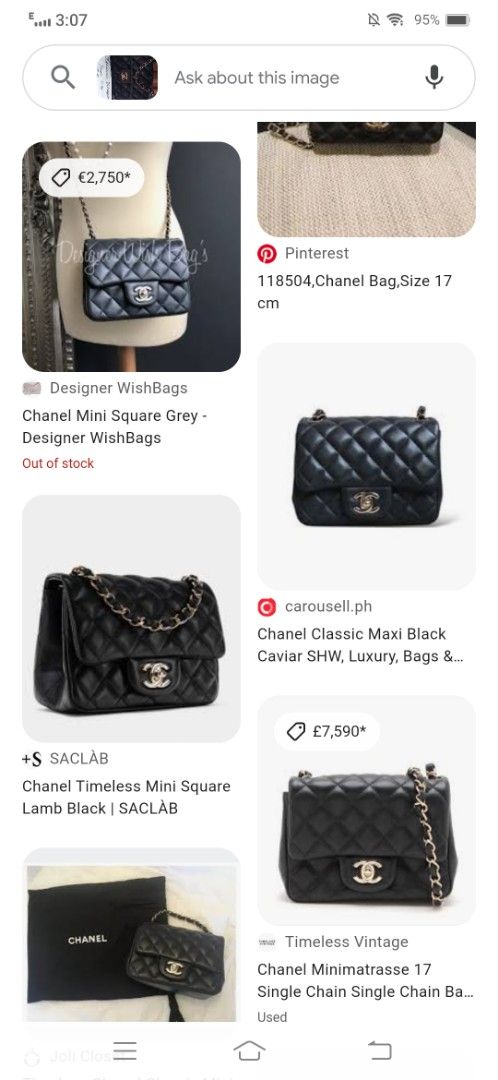 Chanel mini flap (Category: Luxury Bags & Wallets) located in Tagum. Submitted by luxbagelyas (Listing ID 1360936674, Image 2). Description: with sign of use .minimal rubs sa cornes matibay malinis loob leather parang navy blue actual color neto silver hardware kasya phone.