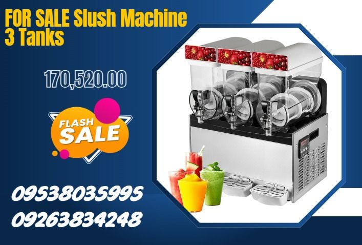 FOR SALE Slush Machine 3 Tanks (Category: Ice-cream Makers) located in Caloocan City. Submitted by gracemonle62168 (Listing ID 1360916029, Image 1). Description: Model: KS-15A*3 Capacity: 15 liters *3 Compressor: Cubigel R134A Voltage: 220v-240v/ 110v-120v 50hz/60hz Power: 800w Temperature: -2~3 degree celcius Size: 60*56*76cm Packing Size: 72*66*91cm Weight (net/ gross): 68kg /83kg .
