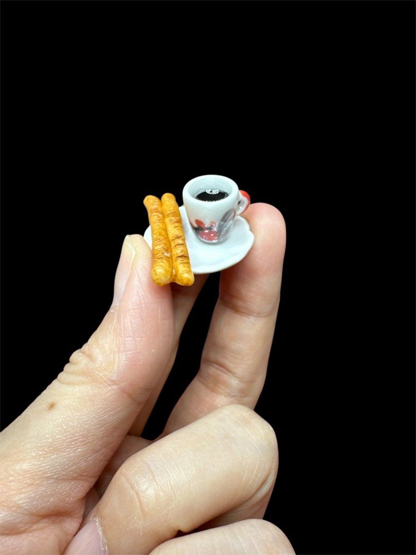 Handmade Miniature Breakfast Dim sum Youtiao with Black Coffee, Clay, 1 set (Category: Handmade Craft) located in Singapore. Submitted by mini.collectibles.1 (Listing ID 1360894221, Image 2). Description: Handmade Miniature Breakfast Dim sum Youtiao with Black Coffee, Clay, 1 set Made from clay There may be some finger pressing stains or prints due to handmade. Miniature Showcase Display Store at the address below: Blk 2019 Bukit Batok St 23 (Ind