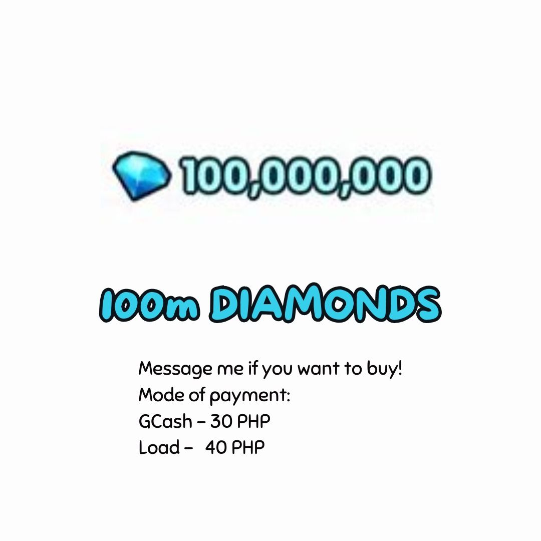 PET SIMULATOR 99 100M DIAMONDS / GEMS PS99 (Category: In-Game Products) located in Alfonso. Submitted by cosette__ (Listing ID 1295359580, Image 1). Description: load or gcash payment only you will get the item via mail or trade .
