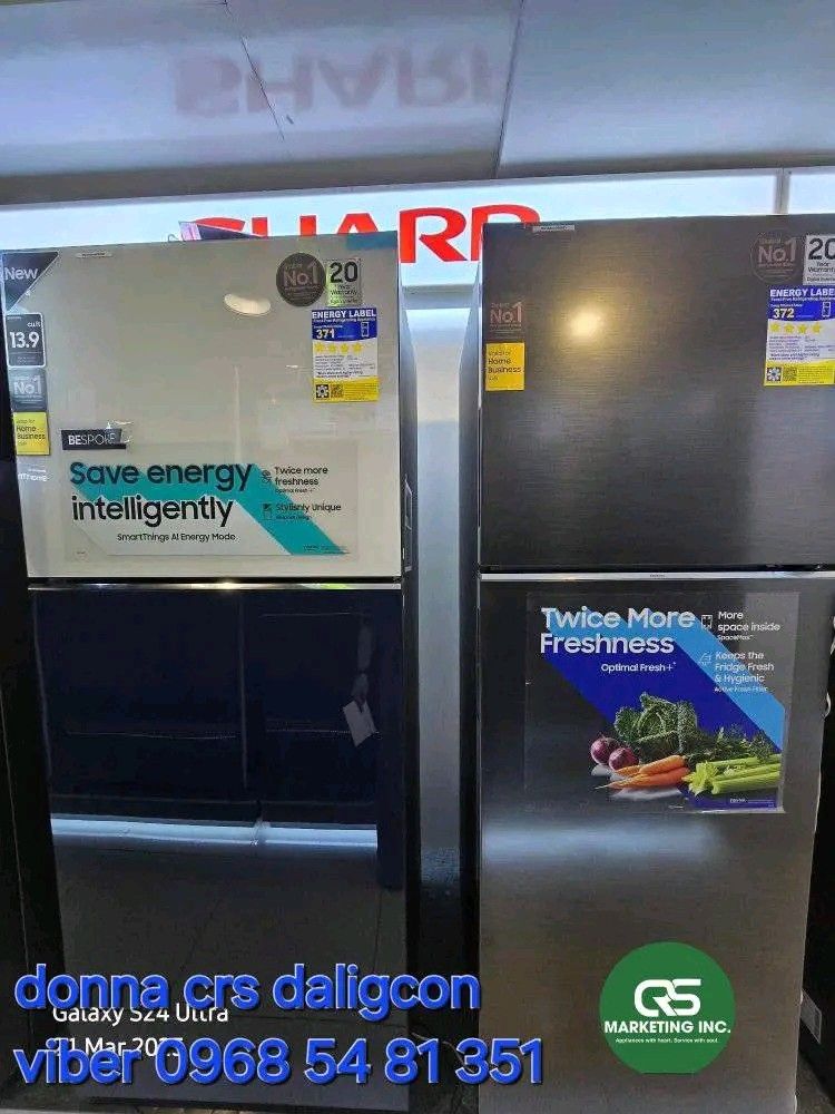 Samsung two door ref (Category: Refrigerators and Freezers) located in Quezon City. Submitted by daligcon19 (Listing ID 1360979757, Image 1). Description: ❄️ COMPLETE LIST OF SAMSUNG TWO DOOR INVERTER REFRIGERATOR NO FROST ❄️ RT20FARVDSA 7.4- 16,600 RT22M4033UT 8.4 - 19,400 RT25FARBDUT 9.1 - 20,000 RT31CG5424S9 10.8 - 21,400 INOX RT31CB564422 10.8 - 29,500 Bespoke Smarthing Clean Black RT31CB56448C 10.8 - 24,500 Bespoke White Pink RT35CG5444S9 12