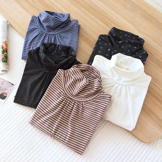 【日系出口原单舒服打底】外贸出口日本原单正品女士上衣打底衫舒服条纹内搭日式简约高领64244470671363110