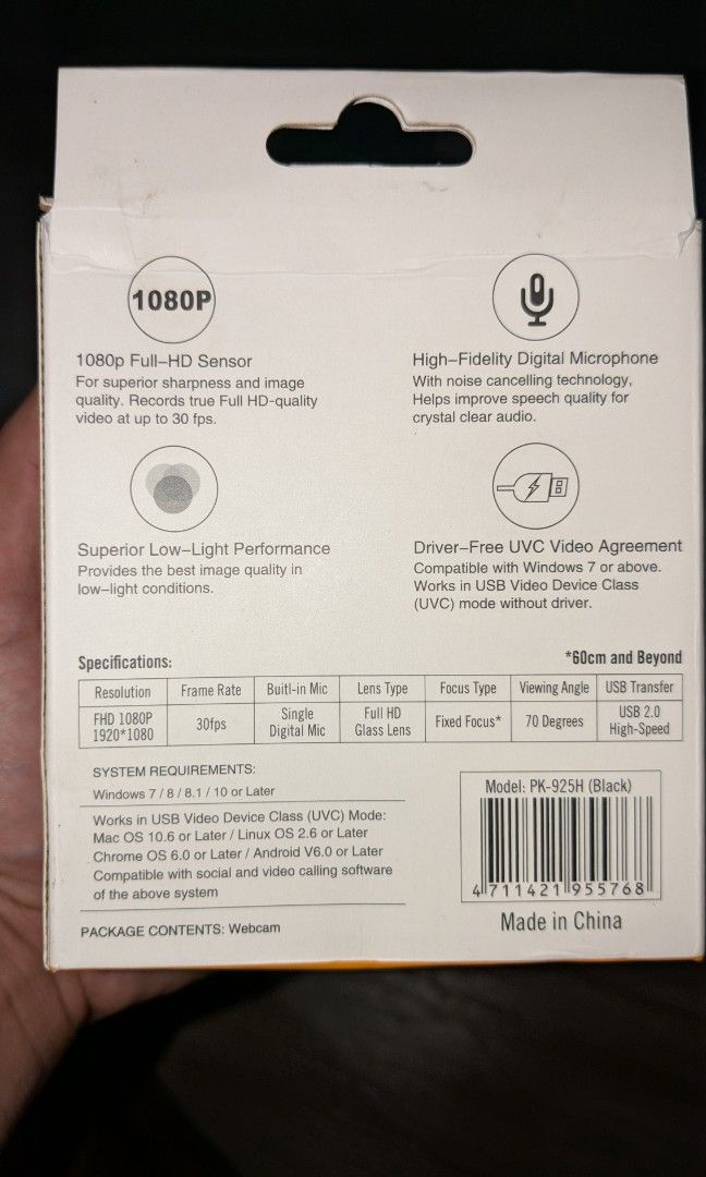 A4tech PK-925H FHD 1080P Webcam (Category: Webcams) located in Manila. Submitted by cedsenterprises (Listing ID 1356193472, Image 3). Description: Never been used just opened. Will test it if interested..