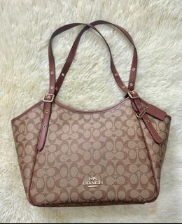 Coach CM076 Meadow Shoulder Bag In Signature Canvas Gold/Khaki Saddle