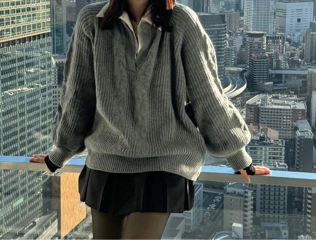 Dazy Gray Knit Sweater with Collar design (Category: Coats, Jackets and Outerwear) located in Manila. Submitted by solijustuff (Listing ID 1356128942, Image 1). Description: Bought this for 1100 from Shein Dazy. I only used this onc. It is super cute because of the collar detail!.