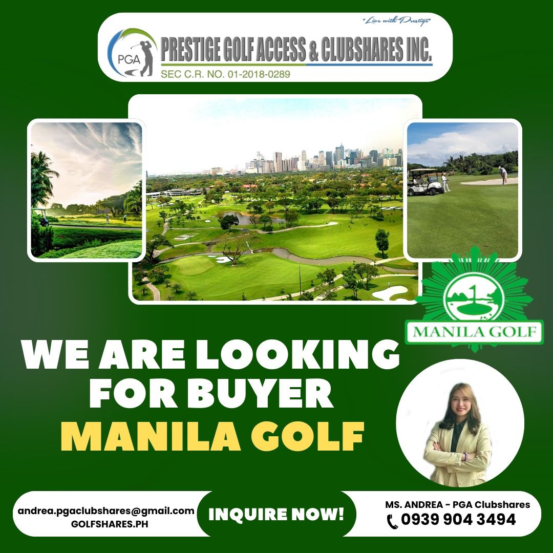 GOLF SHARES MEMBERSHIP - PGA (Category: Golf) located in Muntinlupa City. Submitted by andrea.pgaclubshares (Listing ID 1356094929, Image 1). Description: Good day Golfers! This is Andrea from PGA Clubshares. We are looking for a BUYER of the following shares. MANILA GOLF MANILA POLO CLUB ALABANG COUNTRY CLUB If you're looking to become a member of one of these exclusive clubs, please contact me for more information on available shares and pricin