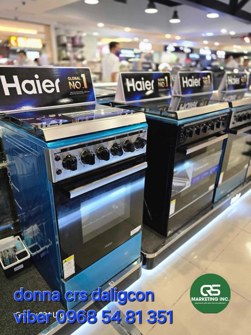 Haier gas range/gas oven (Category: Cookware & Accessories) located in Manila. Submitted by donnasagao03665 (Listing ID 1356145826, Image 1). Description: ❄️ HAIER GAS RANGE / HAIER COOKING RANGE / HAIER FREESTANDING RANGES ❄️ HFS503G63O 50CM 3GAS 63L GAS OVEN WHITE - 9,700 HFS50463GO 50CM 4GAS 63L GAS OVEN WHITE - 10,500 HFS504G63GOBS 50CM 4GAS ROT / GRILL GAS OVEN BLACK - 13,300 HFS503G1E63GO 50CM 3GAS 1 ELEC PLATE ROT / GRILL OVEN SS - 18,900 
