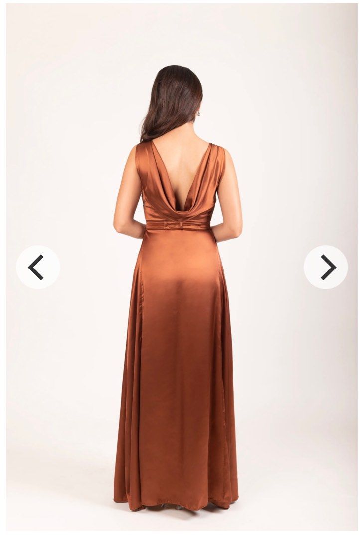 Karimadon Brown Long Gown (Rein) (Category: Evening dresses & gowns) located in Manila. Submitted by cljmd116 (Listing ID 1356129565, Image 2). Description: First 4 photos are grabbed from the main website. The rest of the photos are actual photos of the item. Size: SMALL S: B-34”, W-28”, H-36” - Item is store bought (original price posted) - Used only once for a wedding RFS: Closet declutter.