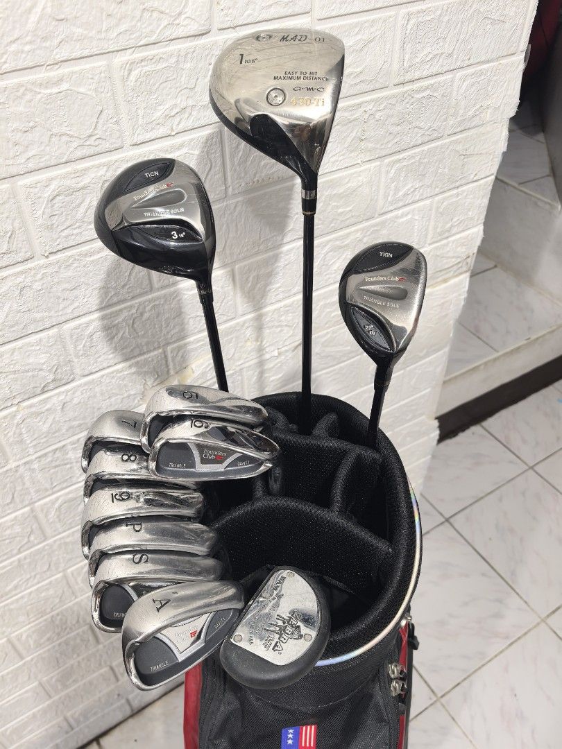 Men's golf set for beginners (Category: Golf) located in Caloocan City. Submitted by ace2729 (Listing ID 1356193546, Image 1). Description: FOUNDERS CLUB GOLF SET DRIVER: A.M.C MAD-01 10.5° WOOD: FOUNDERS CLUB #3-15° UTILITY:FOUNDERS CLUB #21° FOUNDERS CLUB IRONS 5,6,7,8,9,P,S,A & ZEBRA RAM PUTTER GRAPHITE SHAFT ALL R FLEX BAG: US ATHLETES ALL ARE IN VERY GOOD CONDITION LOCATION:PUNTURIN VALENZUELA WE SHIP NATIONWIDE SF BUYER'S EXPENSE.