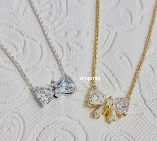 🎀SALE. PANDORA SPARKLING BOW NECKLACE. SILVER & GOLD SHINE 1600 EACH