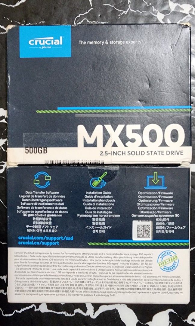 SSD 500GB MX500 (Category: Hard Disks & Thumbdrives) located in Marikina City. Submitted by itgadgetman (Listing ID 1356125572, Image 1). Description: brand new SSD 500gb mx500.