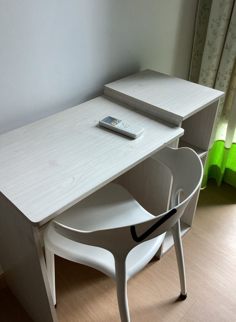 Table set (Category: Tables & Sets) located in Singapore. Submitted by yttan899 (Listing ID 1356214037, Image 1). Description: length: 89cm Width: 42cm Height: 79cm Comes with chair Self collect at Treasure At Tampines (Text for exact address).