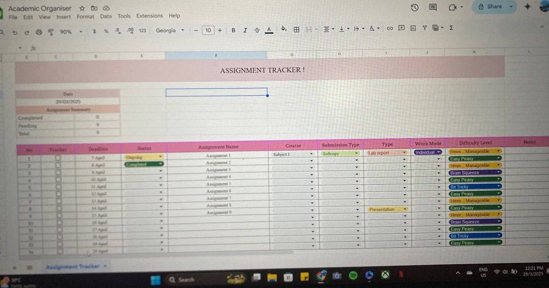 Assignment Tracker Sheets | University Student | Digital Study Planner ...
