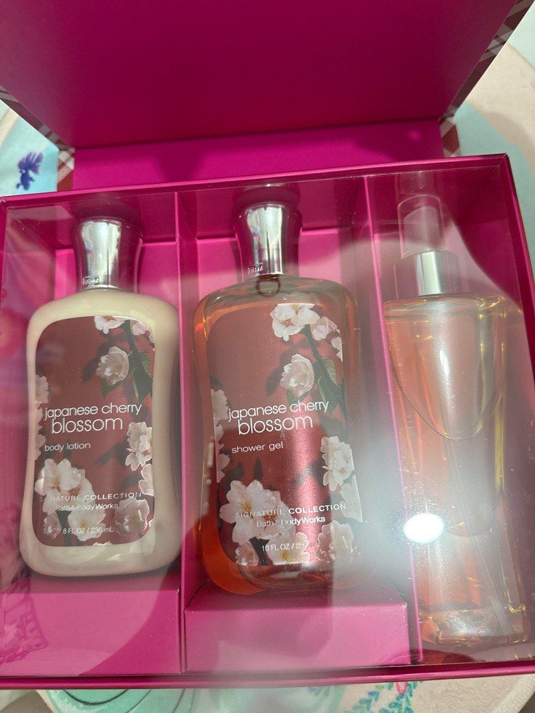 Bath and Body Works gift set (Category: Bath) located in Batangas. Submitted by iyahsshoppe (Listing ID 1361153822, Image 2). Description: Negotiable. Just send me your offers ☺️ Japanese Cherry Blossom scent. It Includes body wash, body lotion and fragrance mist. .