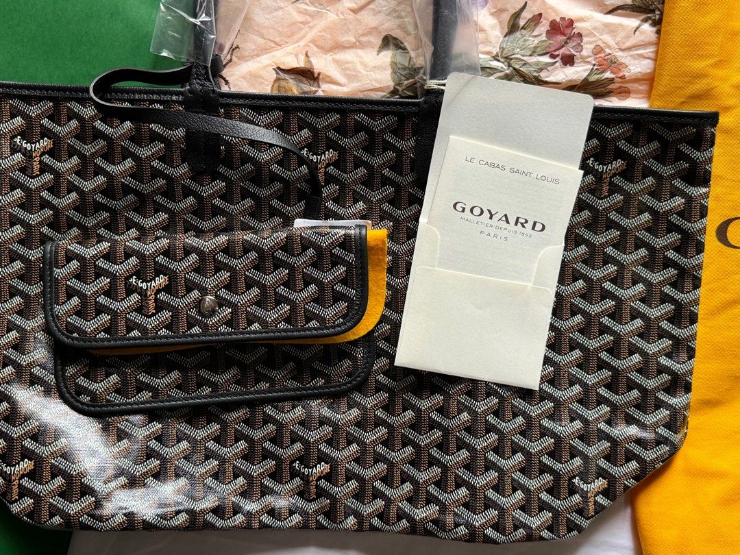 AUTHENTIC GOYARD ST LOUIS PM BAG (Category: Luxury Bags & Wallets) located in Tarlac. Submitted by cheapluxuryfinds (Listing ID 1361102947, Image 3). Description: THE DETAILS Unlined Goyardine canvas exterior with silver-tone hardware Made in France Open top One main compartment One interior detachable snap pouch Original brand dustbag and detachable snap pouch included Measures approx 56 cm W x 30 cm H x 18 cm D Shoulder strap with a 20 cm drop 