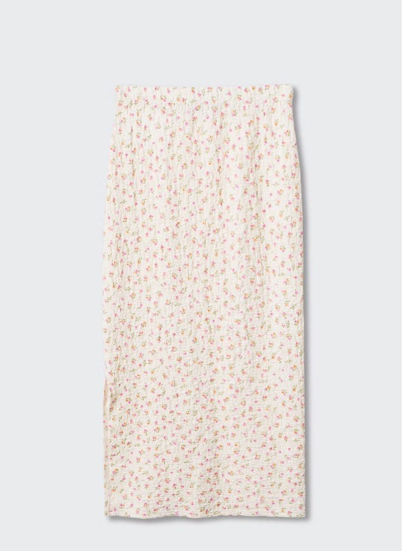 Mango Textured Column Midi Skirt Floral (Category: Skirts) located in Makati City. Submitted by fiffanify (Listing ID 1361123271, Image 3). Description: A fitted floral maxi skirt from Mango Size M (Waist 28in; Hip 39in) Cotton-blend fabric. Textured fabric. Fitted design. Midi design. Available in plain and patterned. Elasticated waist. Unclosed. Side slit. Co-ord..