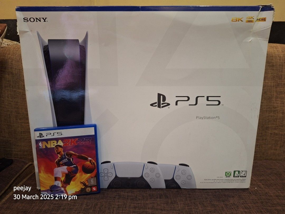 PS5 latest model (Category: PlayStation) located in Manila. Submitted by pjthebartender (Listing ID 1361087490, Image 1). Description: PS5 disc edition latest Cfi model 12xx Complte Cables Stand 1 controller 1 game 19 500 only🙏🙏🙏 Swap to PS4 Slim-PRO/Nintendo Switch LBC Tondo-Q.C-Makati LRT 1-2.