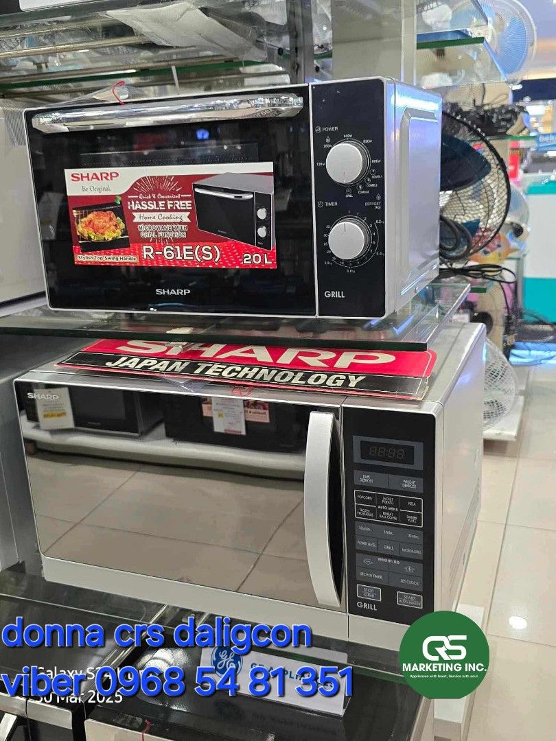 Sharp microwave oven (Category: Ovens & Toasters) located in Manila. Submitted by donnasagao03665 (Listing ID 1361154589, Image 1). Description: ❄️ SHARP MICROWAVE OVEN R20AS R72AS R16ES R16ES ❄️ R20AS 20L - 4,050 R72AS 25L - 5,650 with Grill R16ES 20L - 4,350 with Grill New Model R32ES 34L - 8,450 Price may change without prior notice. BRANDNEW AND SEALED 1 YR WARRANTY PARTS AND SERVICE CASH N CARRY MALL MAKATI CASH ON DELIVERY GCASH BANK TRANSF