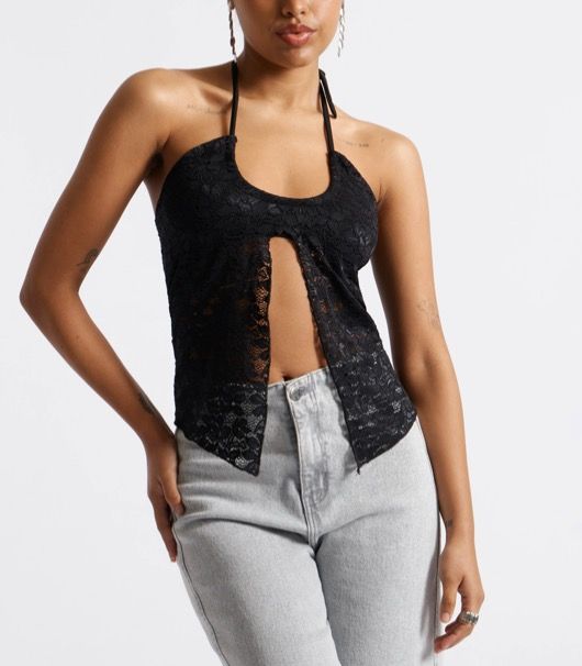 shein ruffle lace tanktop halter hitam