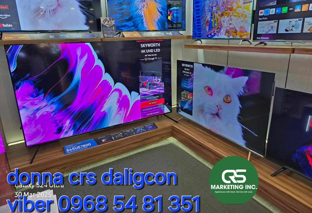 Skyworth tv (Category: TV) located in Manila. Submitted by donnasagao03665 (Listing ID 1361155198, Image 2). Description: ❄️ SKYWORTH GOOGLE TV 4K UHD / SKYWORTH QLED PLUS GOOGLE TV / SKYWORTH QLED TV Brandnew and Sealed ❄️ 📍 BASIC SMART TV 32STE4000 32” - 8,200 43STE4000 43” - 12,200 📍 GOOGLE TV FHD 32STG5600 32” - 9,900 43TSG6200 43” - 13,800 📍 GOOGLE TV 4K UHD 55SUF6400 55” - 18,700 55SUG6800 55” - 20,900 55SUF6300 55” - 17,800 65SUG6800 65