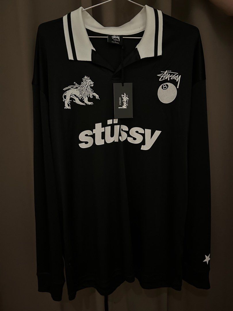 Stüssy Football Polo Long Sleeve T-Shirt Black, Men's