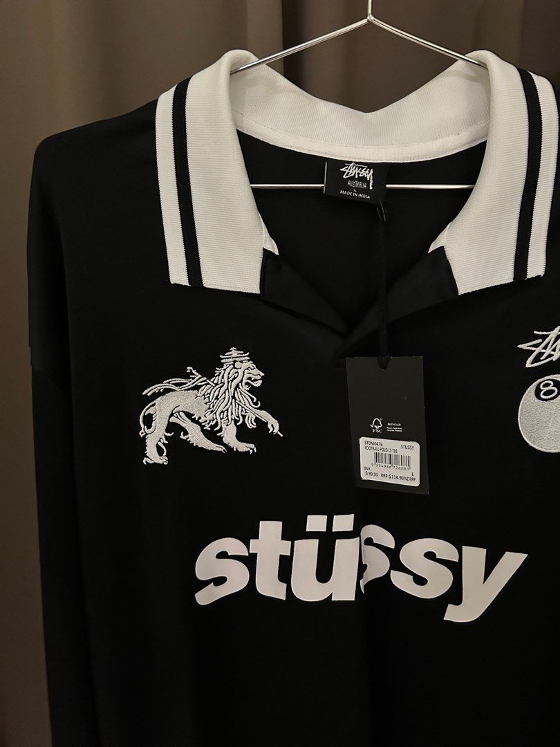 Stüssy Football Polo Long Sleeve T-Shirt Black, Men's