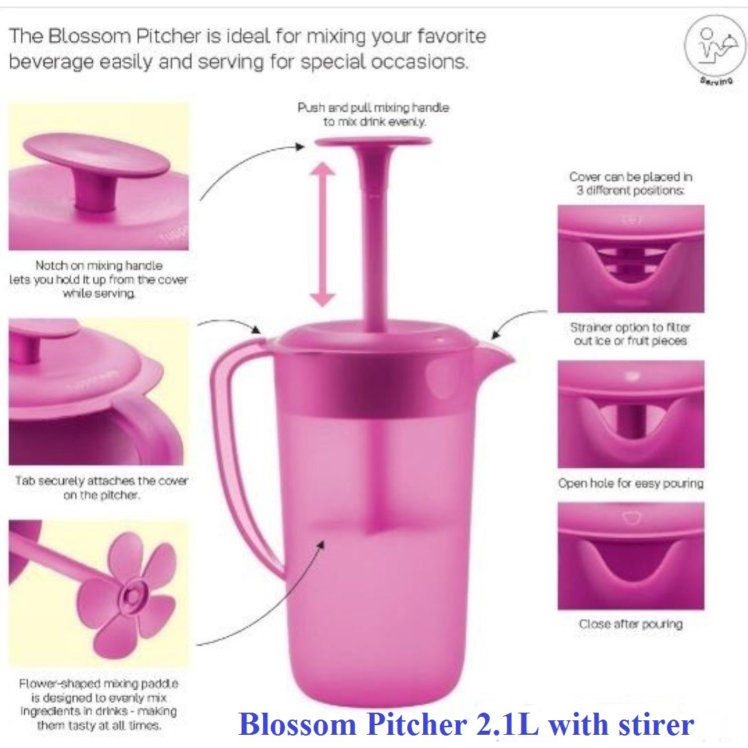 Tupperware Blossom Pitcher (1) 2.1L with stirrer, Furniture & Home ...